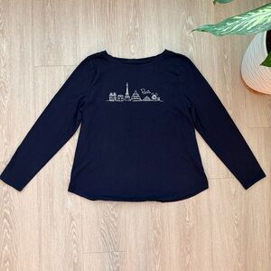 Talbots Navy Long-Sleeved Top with Paris Design